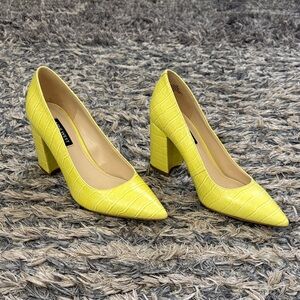 Nine West Yellow Embossed Heels